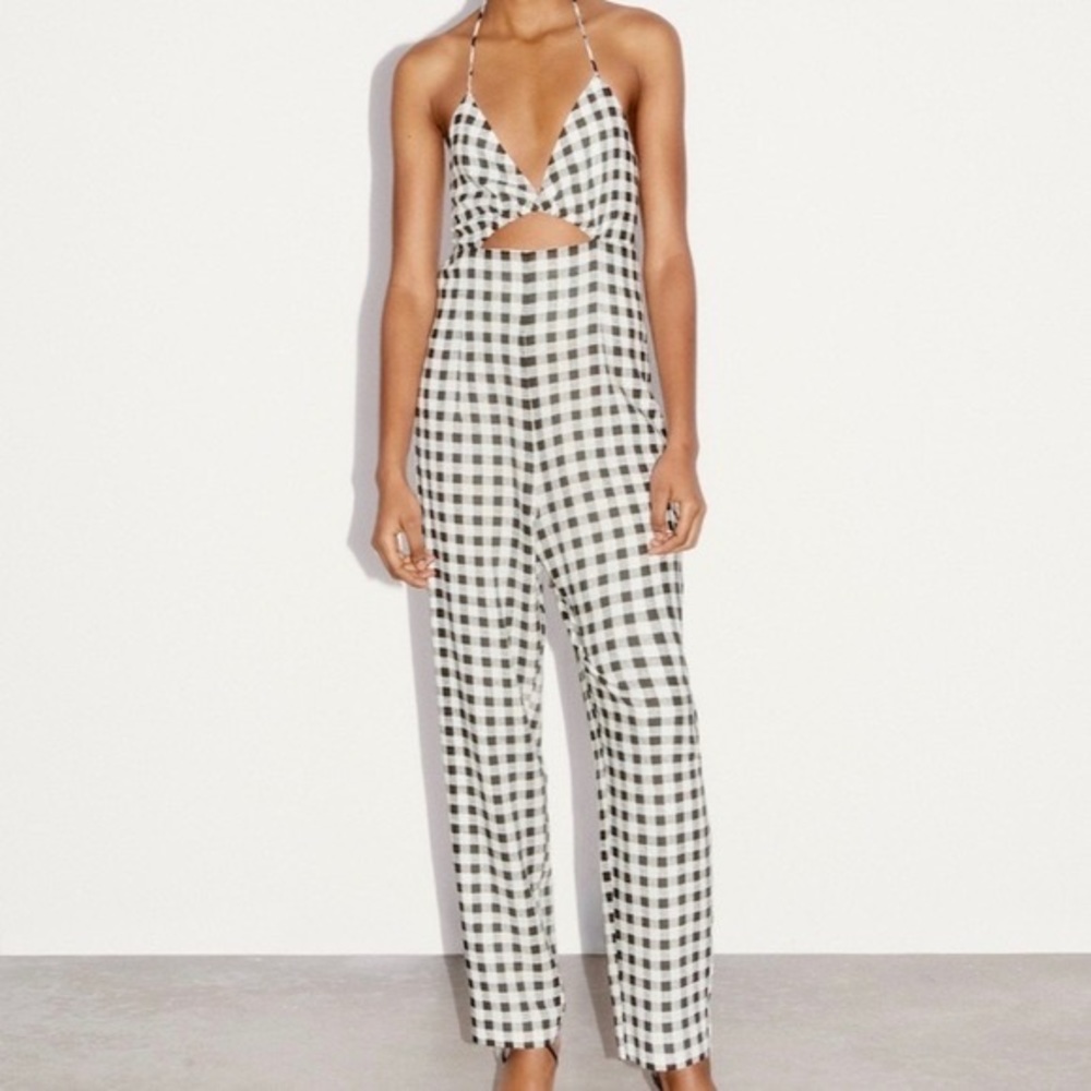 Zara Gingham Cut Out Jumpsuit